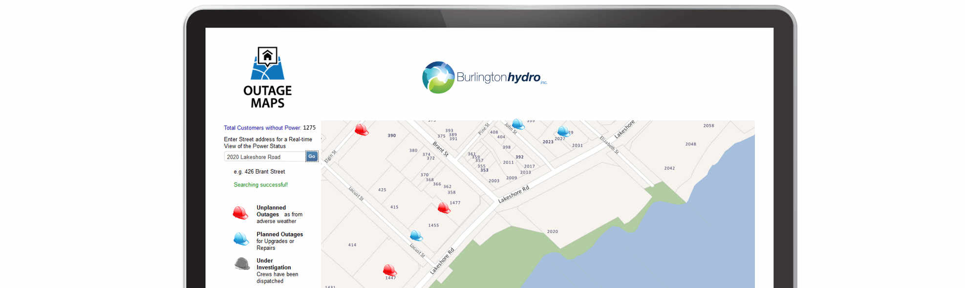 Sceenshot of Burlington Hydro Outage Maps