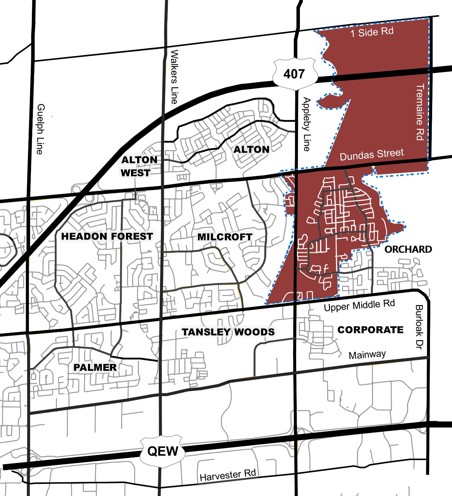 Net metering restricted area in Burlington includes the majority of customers east of Appleby Line, between Number 1 Side Road and Upper Middle Road