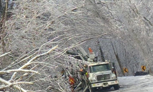 power restoration work during ice storm