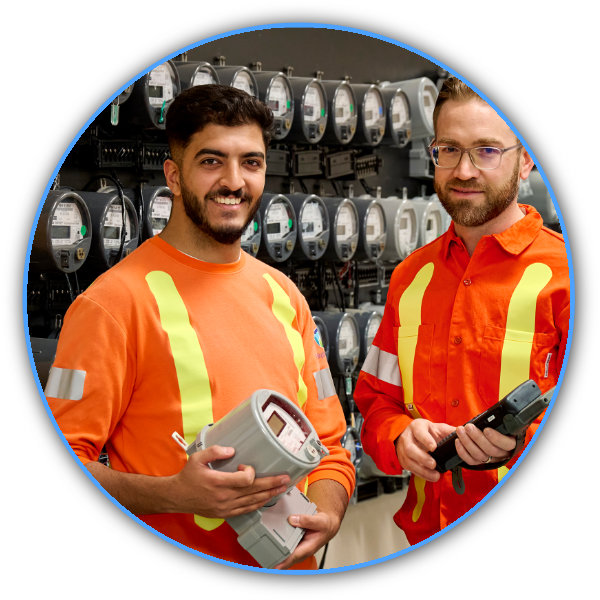 Burlington Hydro Metering team members display smart meter and equipment